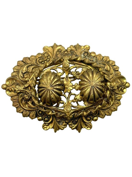 Jewelry - Victorian Brass Sash Brooch Pin LARGE Art Nouveau Floral Flowers MARKED!